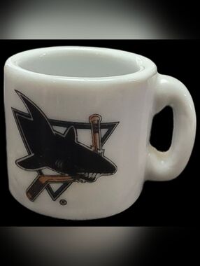 White San Jose Sharks mini ceramic mug featuring the classic team logo